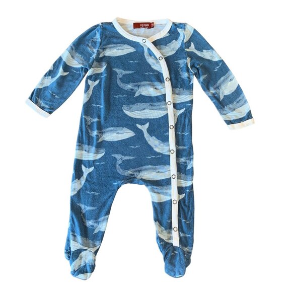 MILKBARN Blue Whale Footed Romper Boys 3-6 Mos Baby Bodysuit Onesie Infant Boy - Picture 1 of 5